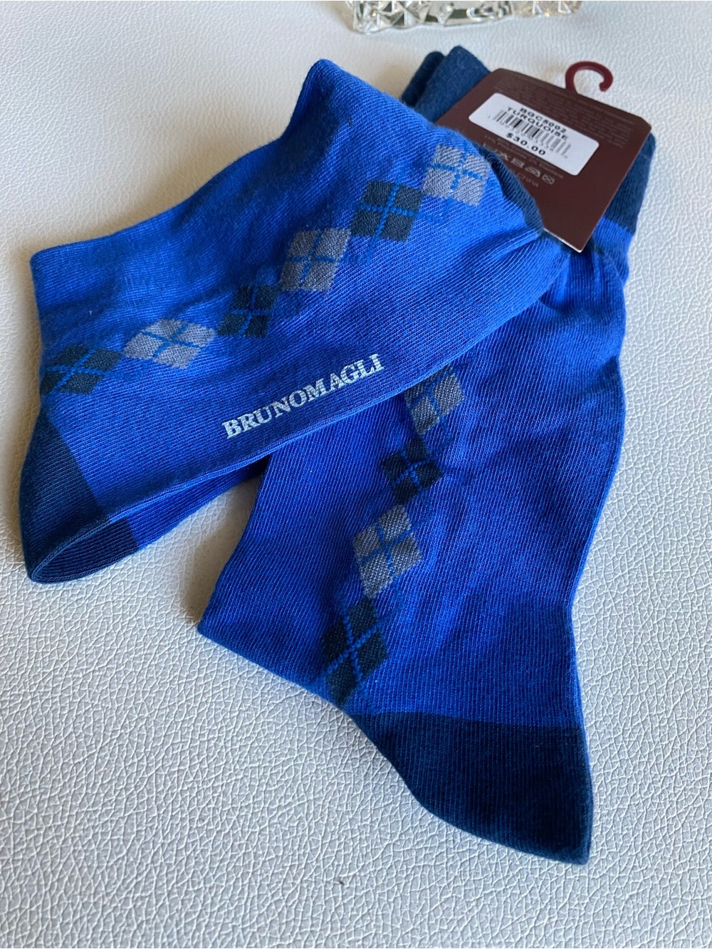 Bruno Magli Royal Blue Argyle Dress Socks with Navy Accents 10-13
